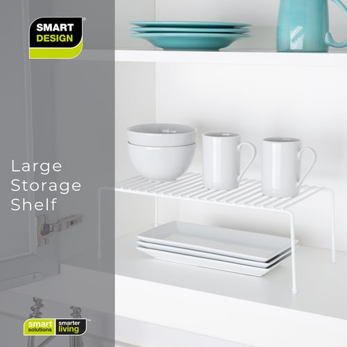 Smart Design Cabinet Storage Shelf Rack - Set of 6 - Large - 8.5 x 16 Inch - Steel Metal Wire - Rust Resistant Coating - Dish, Counter and Pantry Organization - Kitchen - White