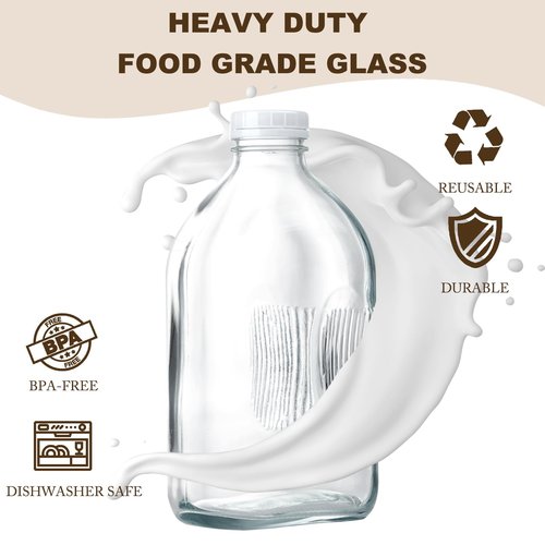 FyndraX Glass Milk Jugs Containers - Half Gallon Juice Bottles with Airtight Screw Cap and Handle for Milk, Breastmilk, Iced Tea, Cold Water, 64OZ Pitcher Set of 3