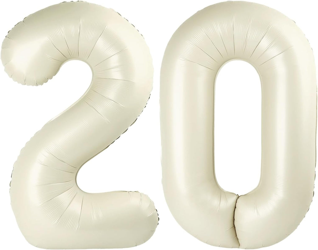 Skiennix 40-Inch Cream Number Balloon - Large Happy 20th Birthday Decoration for Parties & Events