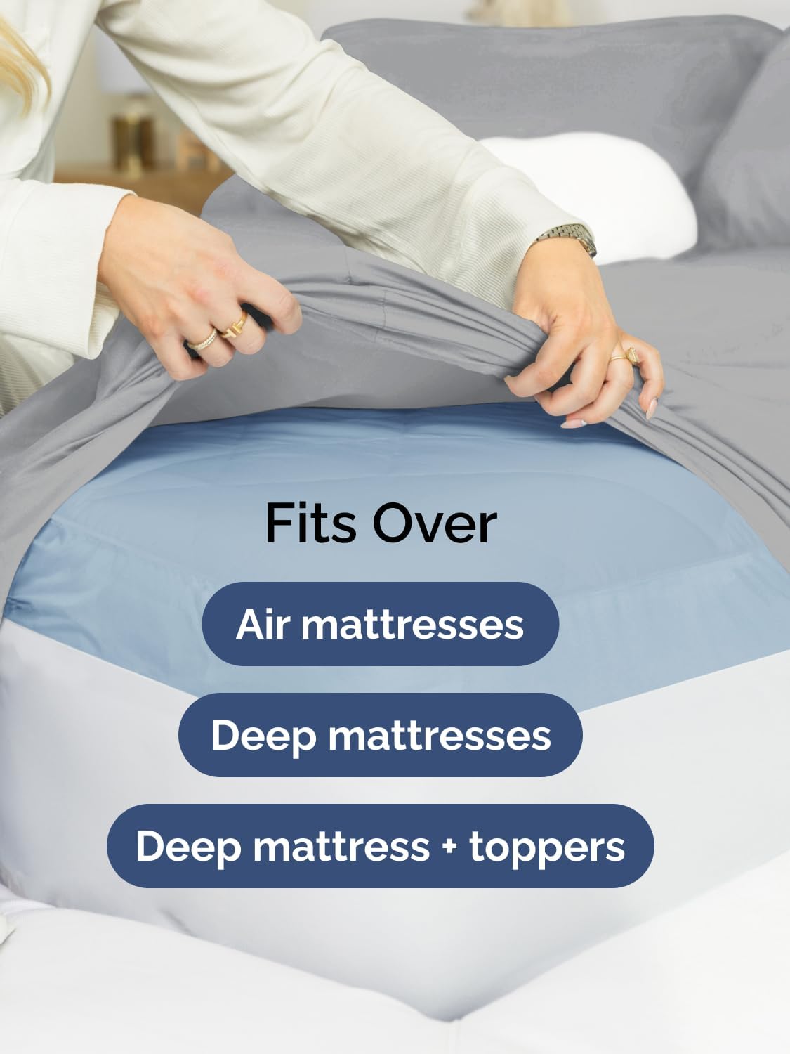 Skiennix Extra Deep Full Sheet Set | 6-Piece Breathable Cooling Bedding - Soft, Wrinkle-Free - Steel Blue