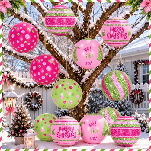 Jetec 24 Inch 12 Pack Pink & Green Giant Christmas Inflatable Ornaments