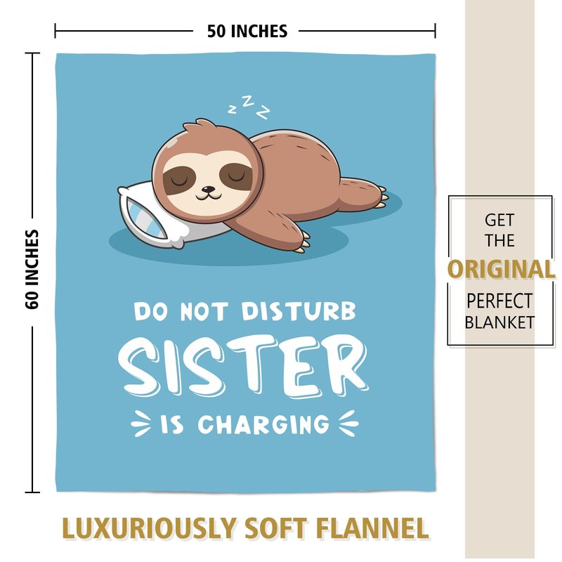 Funny Gifts for Sister, Sisters Birthday Gifts, Sis is Charging Sloth Blanket 50"x60", Present for Big Sisters from Sis Brother, Best Sis Ever Gift for Women, Super Soft Throws Blanket for Sister