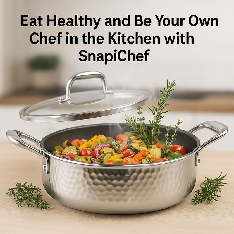 11.3 Inch Stainless Steel Saute Pan with Lid, Tri-Ply Saute 5-Quart, Induction Large Skillet, Deep Frying Pan, PFOA free, Non-Stick Coating, Dishwasher & Oven Safe, Suitable for Induction & Gas