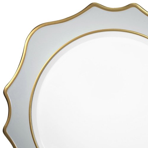 " OCCASIONS " 10 Pieces Round 13'' ACRYLIC MELAMINE Reusable Wedding Charger Plate (Scalloped Dolphin Gray and Gold)