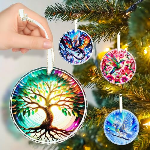Orange Stained Glass Dragon Christmas Ornament 3-inch Hanging Decor