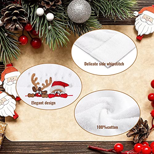 Quera White Christmas Hand Towel - 100% Cotton, Embroidered Reindeer & Santa, 14 x 30 in