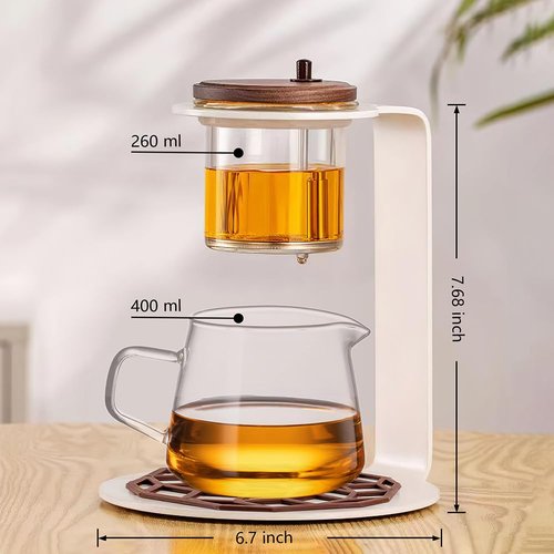 Lazy Kungfu Drip TeaPot, Heat Resistant Tea Set, Semi-Automatic Glass Teapot Suit for Magnetic Water Flow Wooden Glass Teapot Set