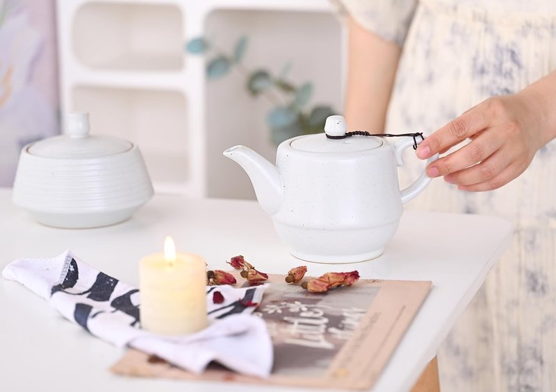 NCQIXIAO Rural Style Ceramic Teapot with Stainless Steel Infuser 16 Ounces Porcelain Blooming & Loose Leaf Teapot (White)
