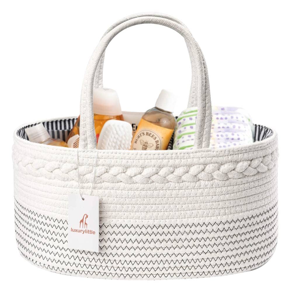 Skiennix Luxury Diaper Caddy Organizer - Large Cotton Rope Baby Basket for Nursery Storage | Off White