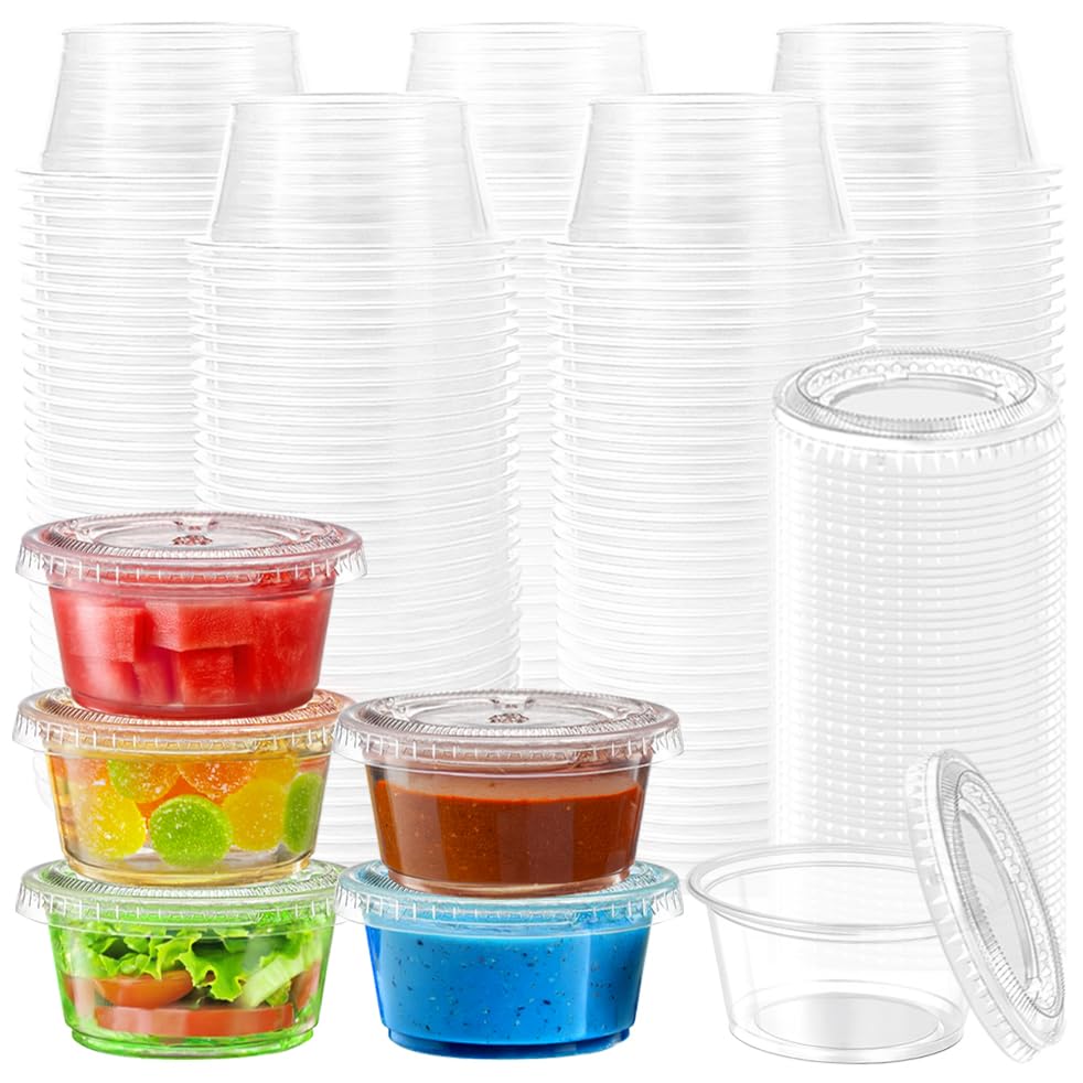 LOYLUX 400 Set 3.25 oz Jello Shot Cups With Lids, Clear Portion Cups, Small Plastic Comtainers, Disposable Dip Cups with Lids for Salad Dressing, Sauce, Condiments, Meal Prep