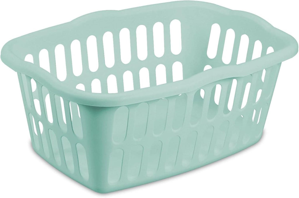 Sterilite Laundry Basket - 1.5 Bushel Rectangular Design for Easy Carrying - White & Aqua, 12-Pack