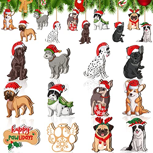 Christmas Wooden Dog Ornaments - 24 Pieces Hanging Tree Decorations - Variation of 24 / Dog