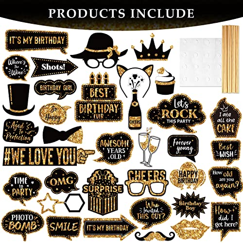 36-Piece Gold and Black Birthday Photo Booth Props Kit