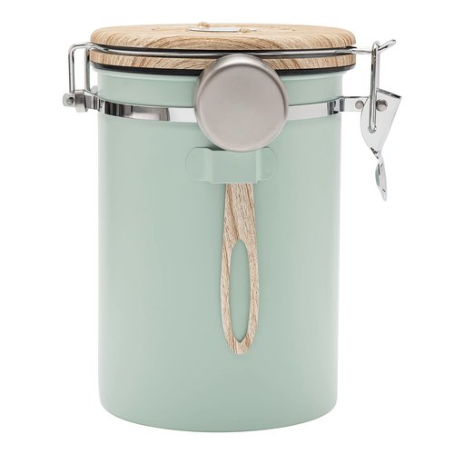 TEDSWAIT Coffee Canisters Airtight Coffee Bean Storage Container Kitchen Stainless Steel Food Storage Container with Scoop Date Tracker & CO2 Valve 61Fl Oz (Green)