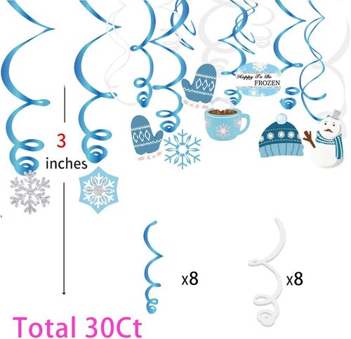 Christmas Snowman & Snowflake Hanging Swirl Decorations - 30 Ct Festive Winter Decor for Home & Office