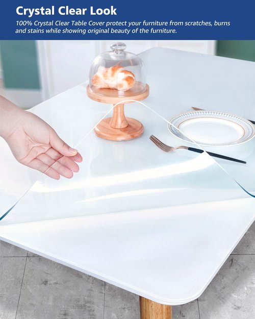 20X60 Inch Clear Dining Room Table Cover Plastic Tablecloths Waterproof Office Desk Blotter Mat 1.5mm Thick Wood Furniture Topper Protector Pad for Night Stand End Side Table Kitchen Countertop