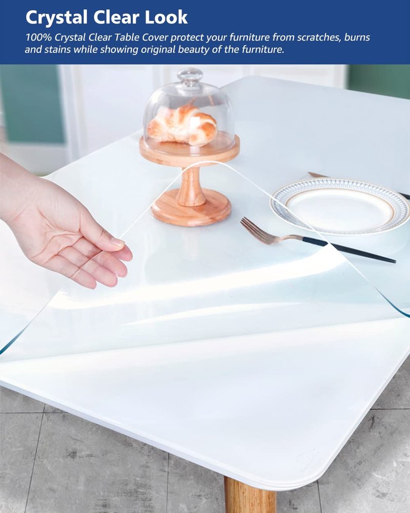 Soroel 48X84 Inch Crystal Clear Dining Table Cover 1.5mm Thick Vinyl Plastic Tablecloths Protector Office Desk Pad Mat Waterproof Transparent Wooden Furniture Topper Protective Cover Chair Floor Mats