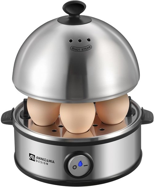 Annie & Mia Electric Egg Cooker - Stainless Steel 7 Egg Capacity | Multi-Function, Auto Shut-Off, BPA-Free