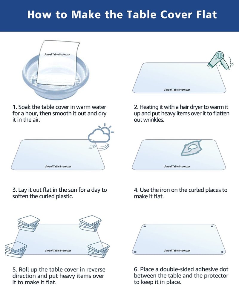 Soroel 48X84 Inch Crystal Clear Dining Table Cover 1.5mm Thick Vinyl Plastic Tablecloths Protector Office Desk Pad Mat Waterproof Transparent Wooden Furniture Topper Protective Cover Chair Floor Mats
