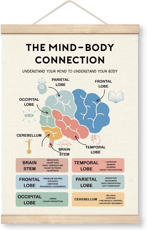 Mind-Body Connection Poster by Therapy Decorations - Educational Canvas Art for Psychologist Offices | Mental Health Decor