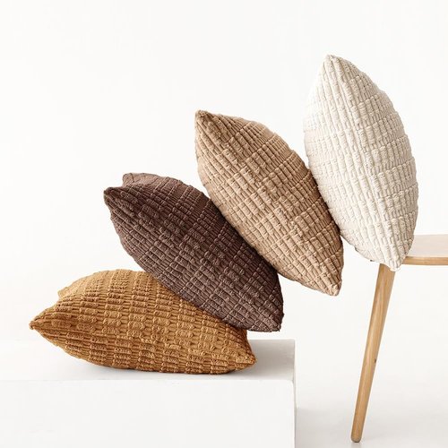 MIULEE Decorative Throw Pillow Covers - Pack of 4 Neutral Corduroy, 18x18 Inch, Soft Striped Design for Rustic Farmhouse Decor