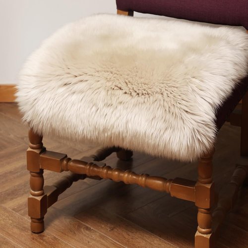 IRIWOOL Square Fur Sheepskin Chair Cover Seat Cushion Pad Super Soft Area Rugs for Living Bedroom Sofa 18" x 18" (Beige, 18" x 18" (Pack of 1))