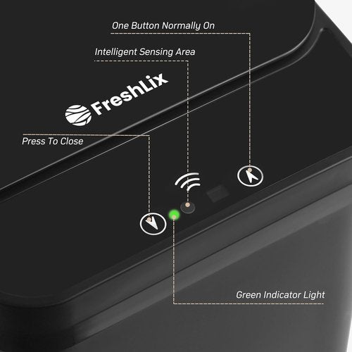 FRESHLIX Automatic Motion Sensor Bathroom Trash Can - 2.6 Gallon Touchless Waterproof Bin | Black