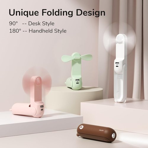 JISULIFE 3-in-1 Hand Fan - Powerful Wind, Rechargeable Power Bank & Flashlight | Portable & Foldable Design