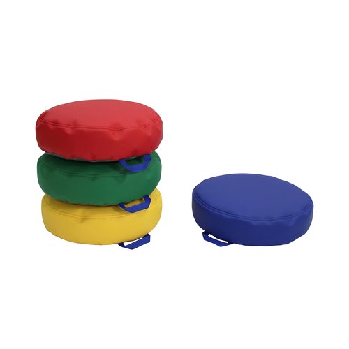 FDP SoftScape 15 inch Round Bean Floor Cushions with Handles; Flexible Seating for Home, Daycare, Preschool, Classroom, Yoga and Meditation, 4 inch Height (4-Piece) - Assorted