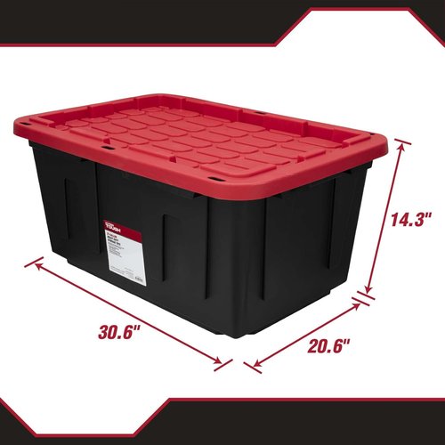 MioeDi 27 Gallon Stackable Plastic Storage Bins - Snap Lid Design, Set of 4, Black/Red
