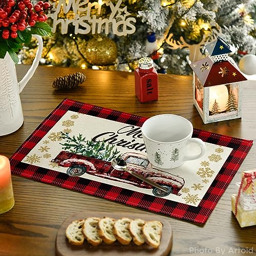 Artoid Mode Red & Black Buffalo Plaid Christmas Placemats Set of 2, 12x18
