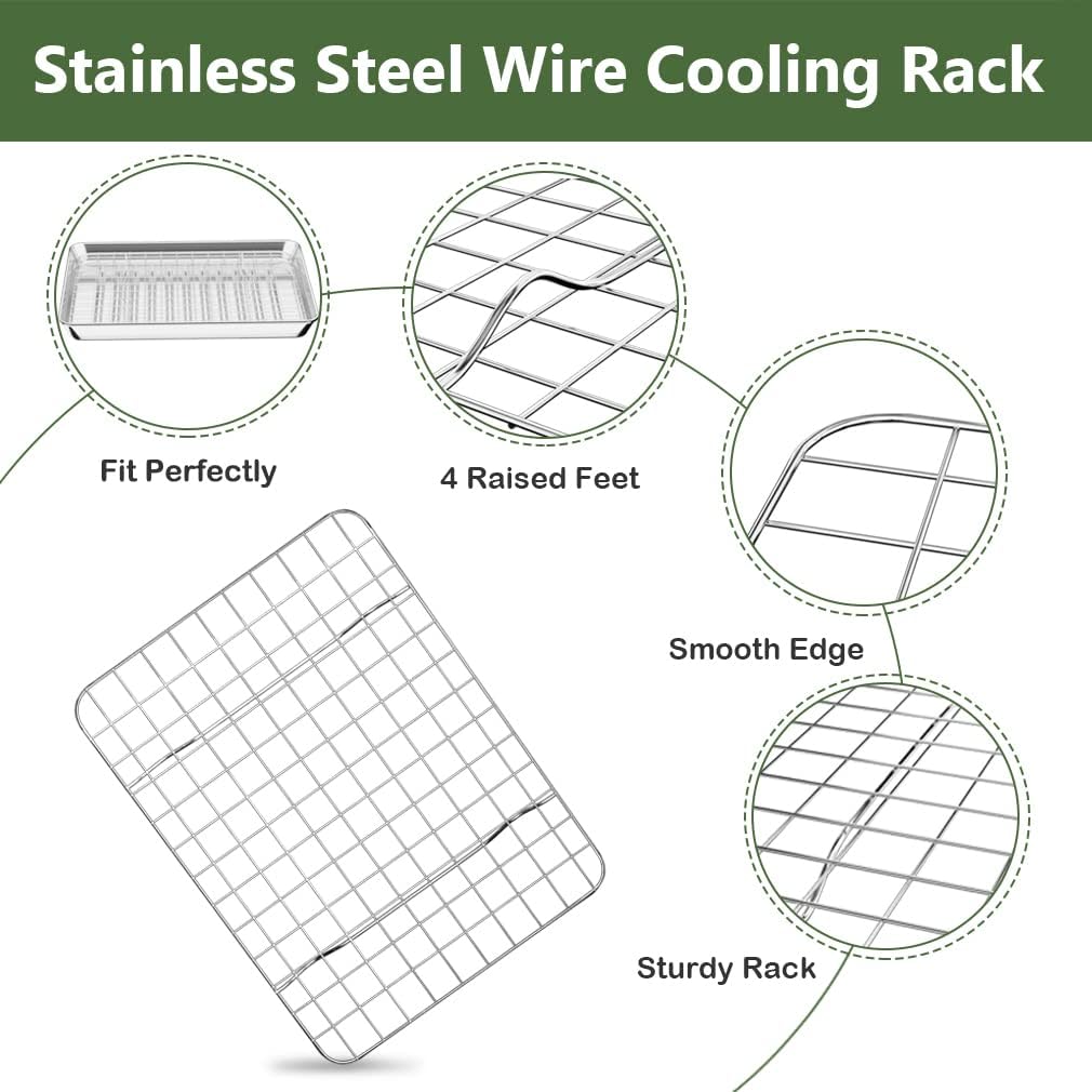 ROTTAY Small Baking Sheet Pan Set - 2 Heavy-Duty Stainless Steel Cookie Sheets with Wire Racks | 9 x 7 x 1 Inches