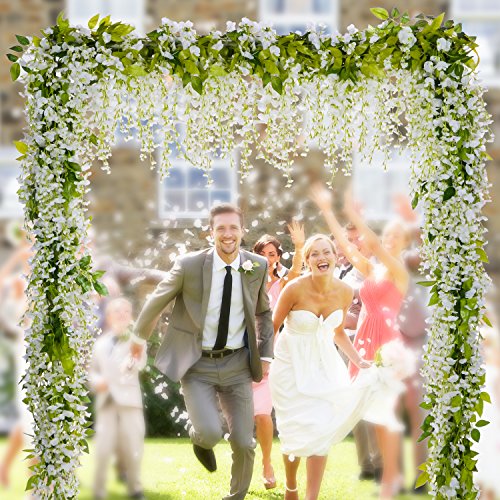 Artificial Wisteria Garland - 4 Pcs 28.8ft White Silk Flowers for Wedding & Home Decor