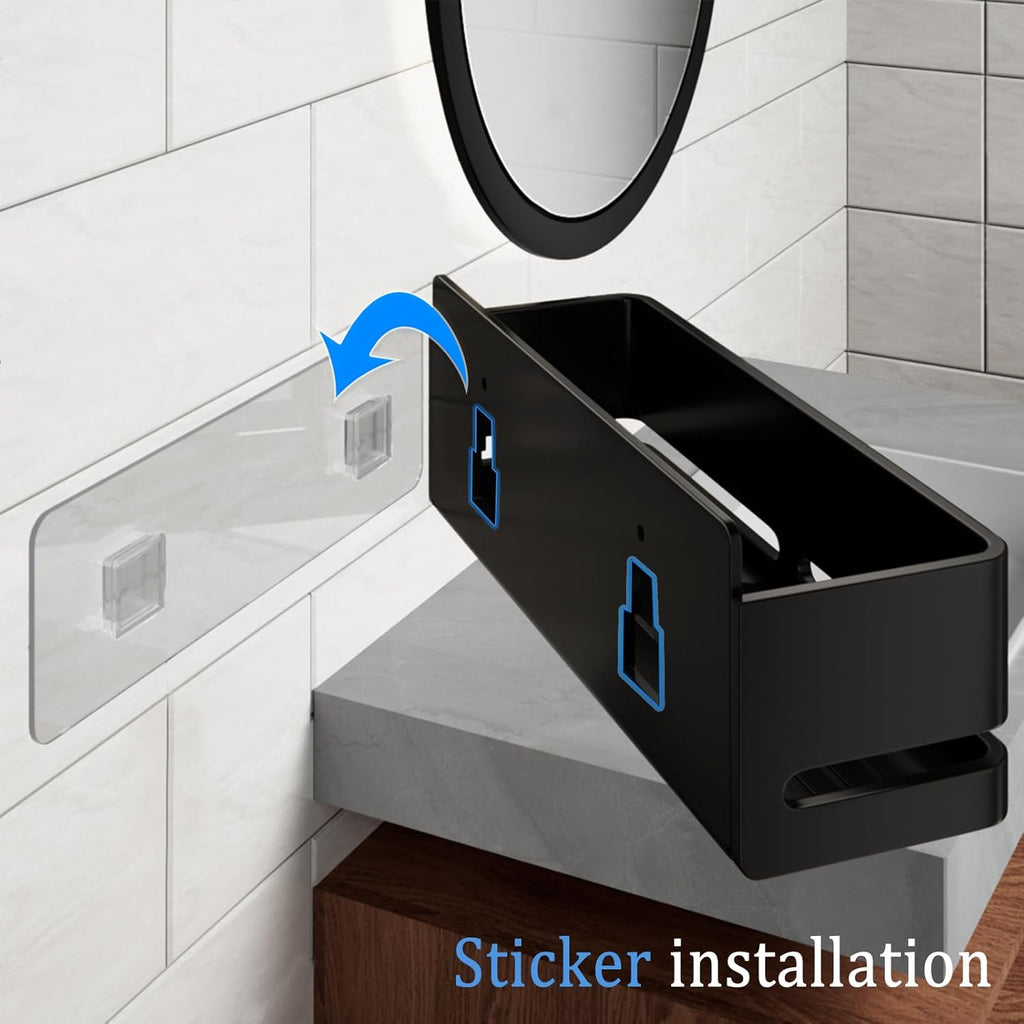 Regine Switzerland Shower Caddy - Heavy-Duty No-Drill Bathroom Organizer | 2-Pack Black Metal Storage Shelf