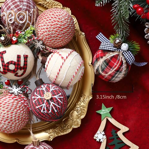 12 Pack Rustic Christmas Tree Ornaments - Farmhouse Burlap Decorations
