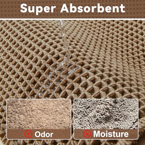 Triohero Waffle Bath Mat - Non-Slip Boho Bathroom Rug, 16" x 24" Khaki