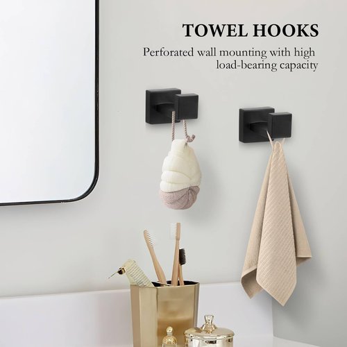10-Piece Matte Black Bathroom Hardware Set,Towel Bar Set for Bathroom Include 23.6 inch Towel Bar,Towel Ring,Toilet Paper Holder Towel Hooks,Stainless Steel Wall Mounted