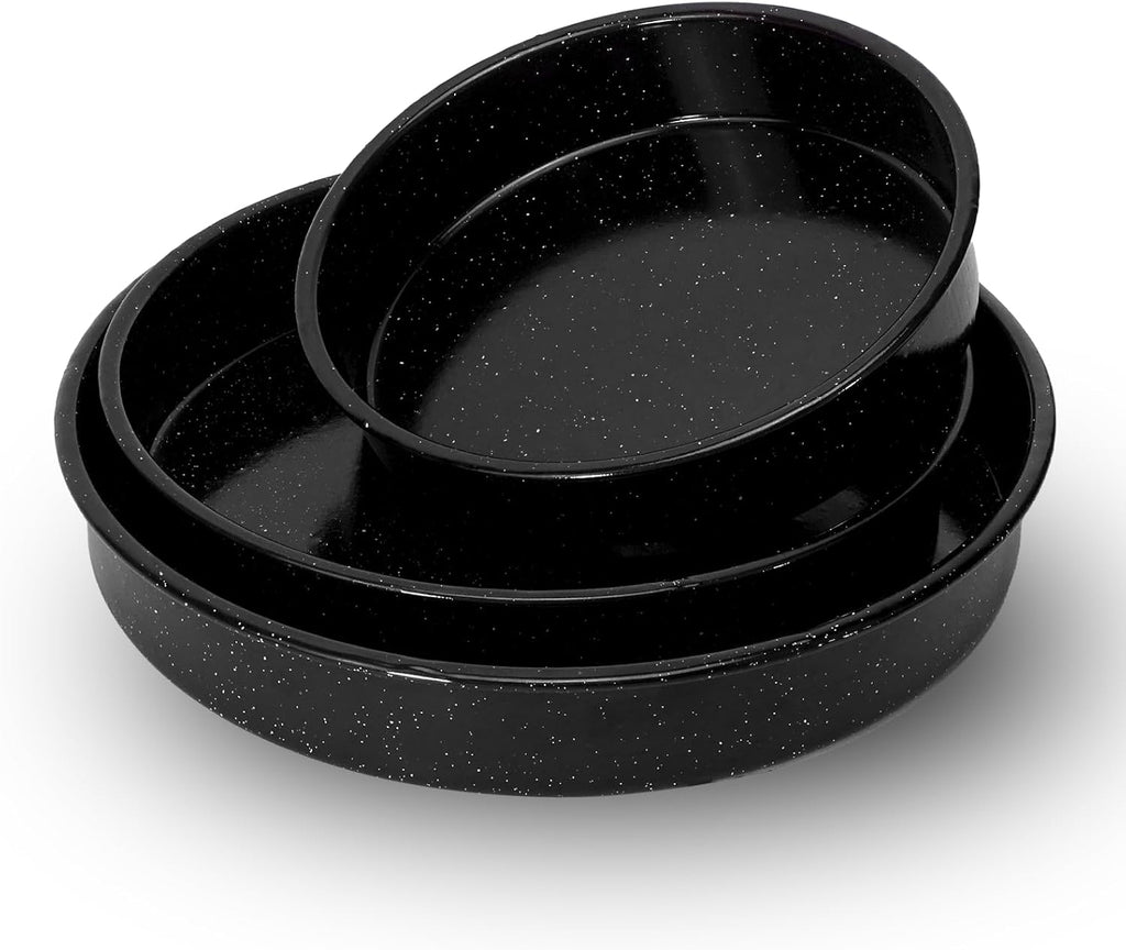Skiennix Enamel Roasting Pan Set - 3-Pack Round Deep Baking Trays | Non-Toxic, High-Performance | 10"/12"/14" Sizes
