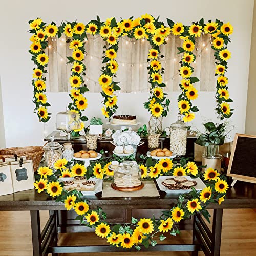 Artificial Sunflower Garland 3-Pack - 7.5ft Silk Hanging Flower Vines