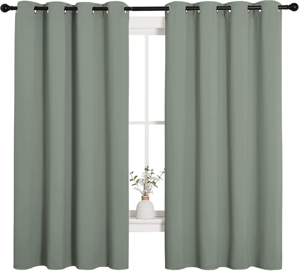 NICETOWN Blackout Curtain Panels - Thermal Insulated Draperies in Greyish Green | 55x68 Inches, 1 Pair