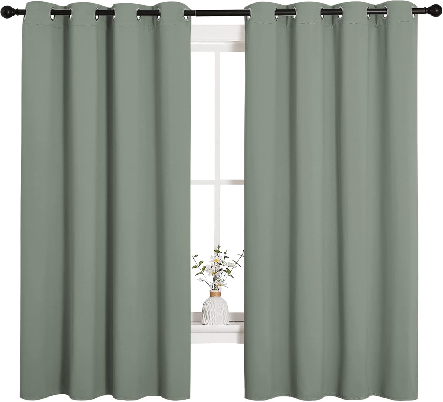 NICETOWN Blackout Curtain Panels - Thermal Insulated Draperies in Greyish Green | 55x68 Inches, 1 Pair