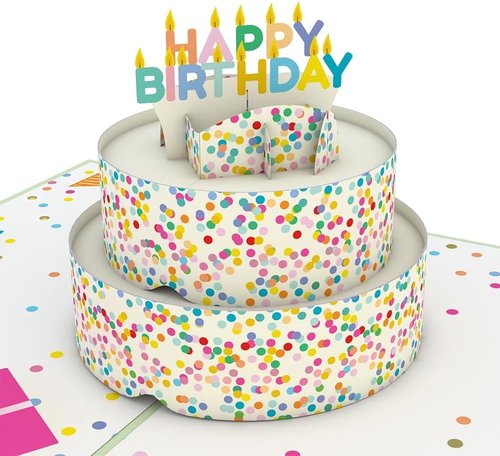 Lovepop 3D Happy Birthday Pop-Up Card - Colorful Sprinkles Cake Design | 5" x 7" Blank Notecard & Envelope Included