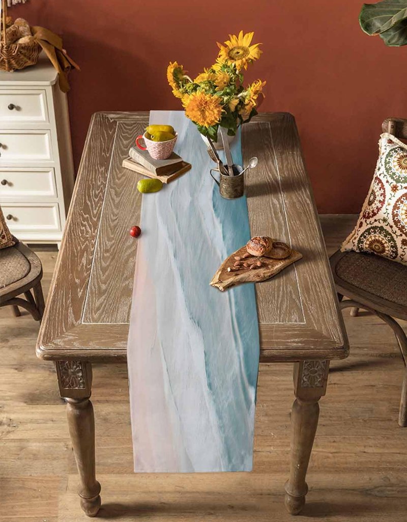 Summer Beach Table Runner 90 Inches Long Farmhouse Dress Scarves, Ocean Nautical Coastal Seaside Auqa Beige Dining Tablerunner for Coffee Table/Kitchen Island/Party Décor, 13" x 90"