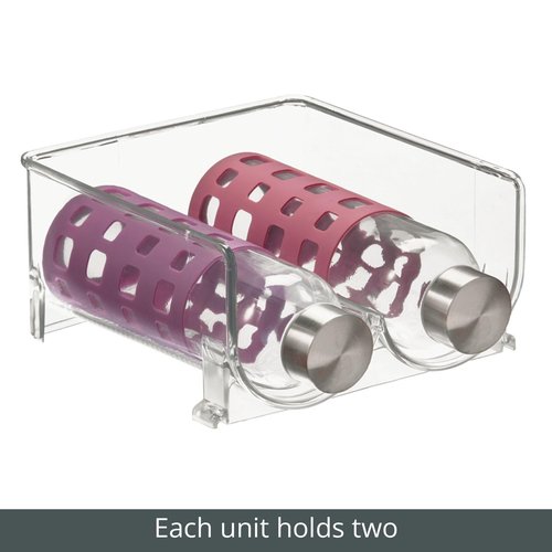 mDesign Plastic Stackable 2 Bottle Storage Holder Rack Organizer for Home, Kitchen Countertop, Cabinet, and Pantry - Holds Water Bottles, Perfect for Tumbler Cup - 4 Pack - Clear
