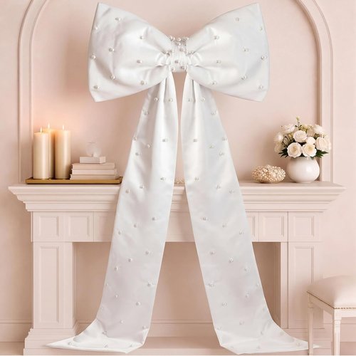 Giant White Bow - Oversized Satin Ribbon Wall Decor for Weddings & Parties | 40 x 24 Inch
