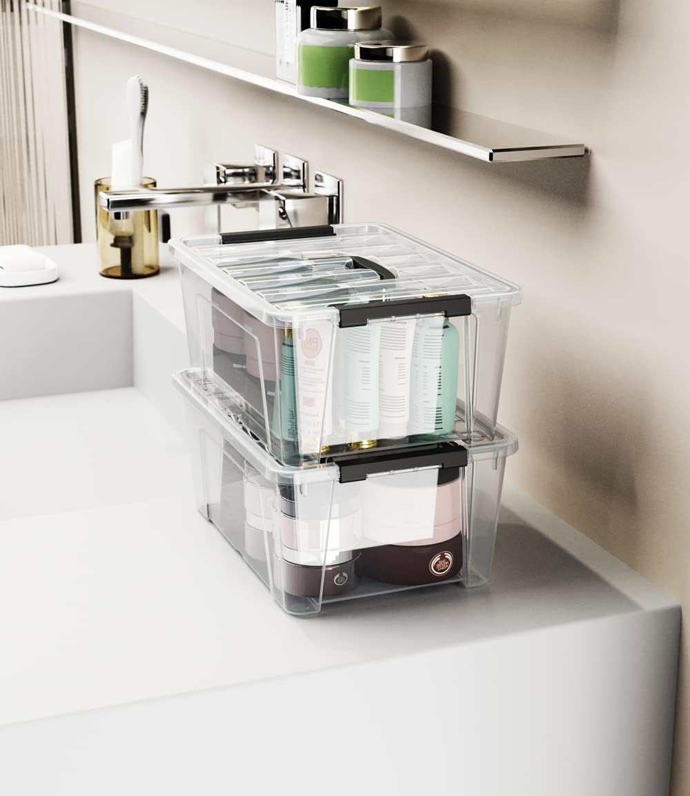 WYT Clear Storage Latch Bins - 6-Pack Organizer Boxes with Handles and Lids | 5-Litre Capacity