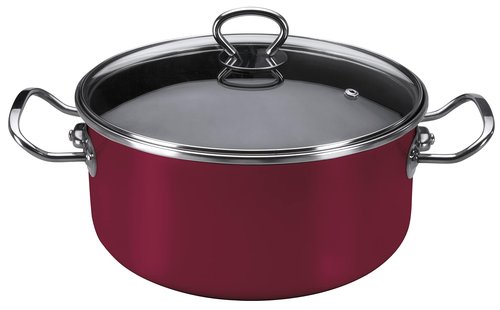 Vasconia Elegance 6-Quart Dutch Oven with Glass Lid Dishwasher, Grill & Oven Safe up to 480℉ (Enamel on Steel) Nonstick Interior, Stainless Handles, Great for Baking, Roasting & Stewing (Dark Red)
