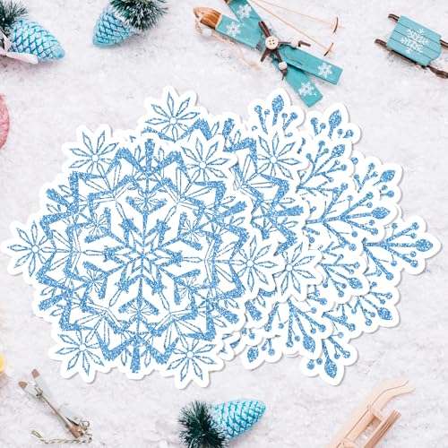 Snowflake Placemats Set - Blue Disposable Paper Placemats for Christmas & Winter Tables (24 Pack) Adirasenotek