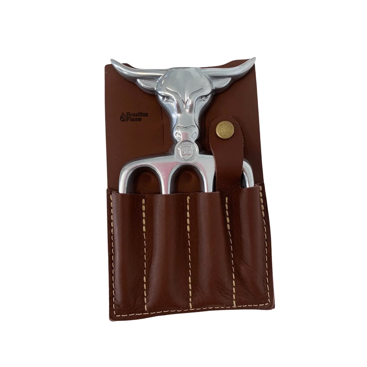 Brazilian Flame Aluminum Bad Bull Fork 4 Teeth with Leather Sheath