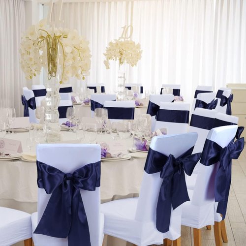 Babenest Satin Chair Sashes - 30 Pcs Upgraded Ribbons & Bows for Weddings & Events | Navy Blue